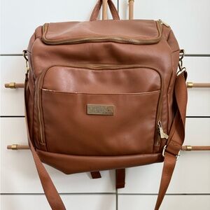 Tan Leather-Effect Baby Bag Backpack
